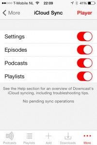 iCloud synchronisatie bij de Downcast app