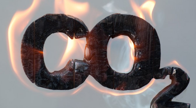 Kooldioxide symbool CO2 van branden hout en gloeiend kool