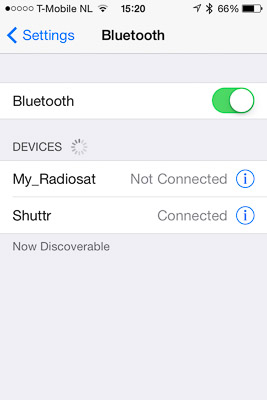 Shuttr via Bluetooth verbonden met iPhone